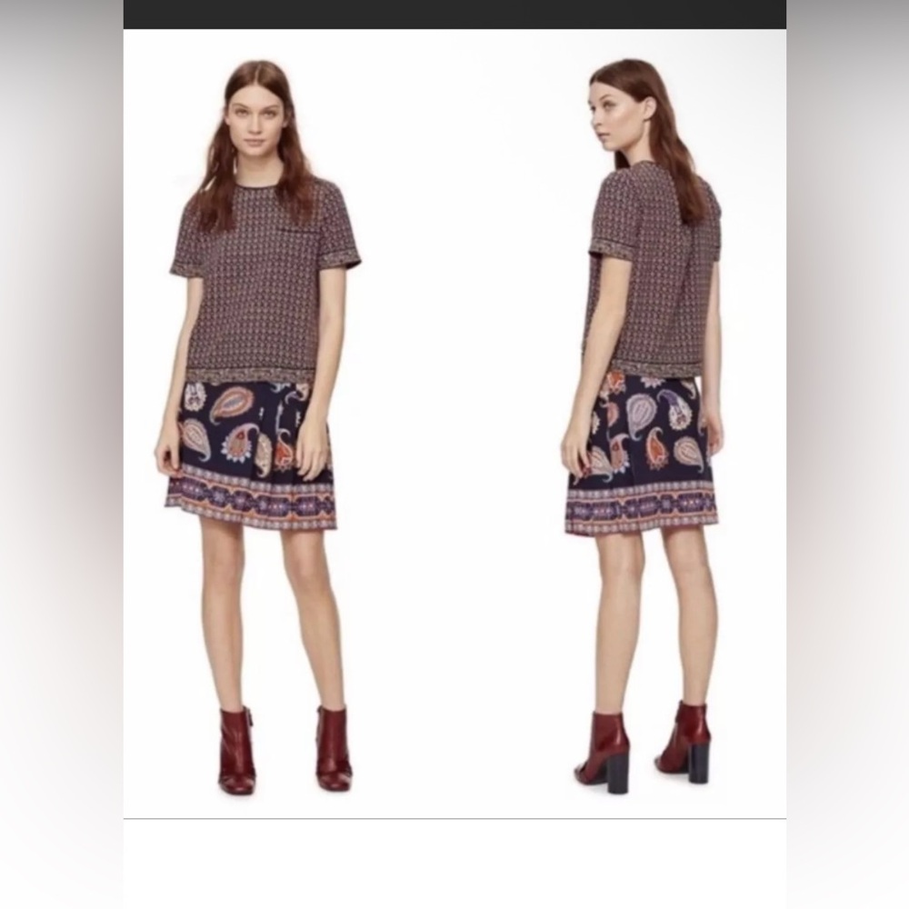 tory burch 100% silk etno mini skirt paisley pleated size 6